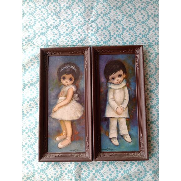 Vintage Ozz Franca Print Big Eyes Girl Ballerina And Boy Picture Framed - Picture 1 of 4